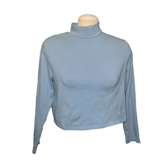 Divided Womens Light Blue Long-Sleeve Mock Neck Crop Top Sz XL Womens Blue Casua - Picture 1 of 6